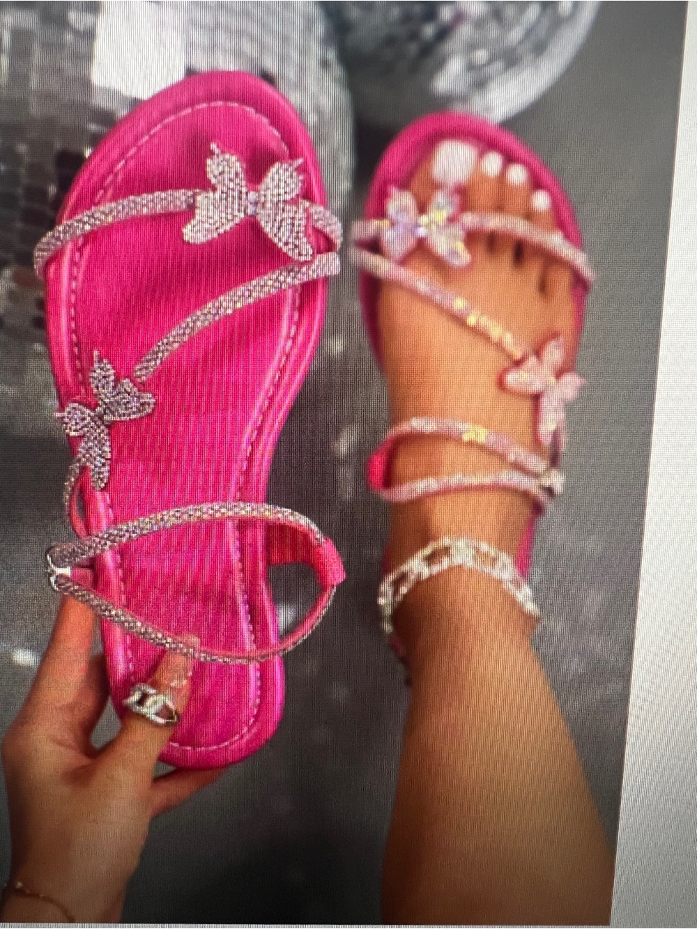 New Yoki Rhinestone Butterfly Sandals Pink Size 7.5 (38)